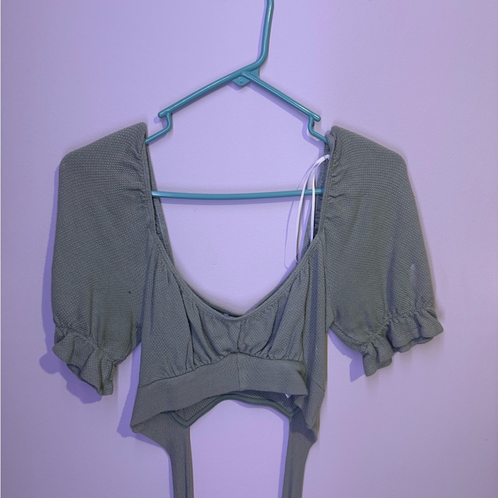 Urban Outfitters Sage Green Puff Sleeve Crop Top